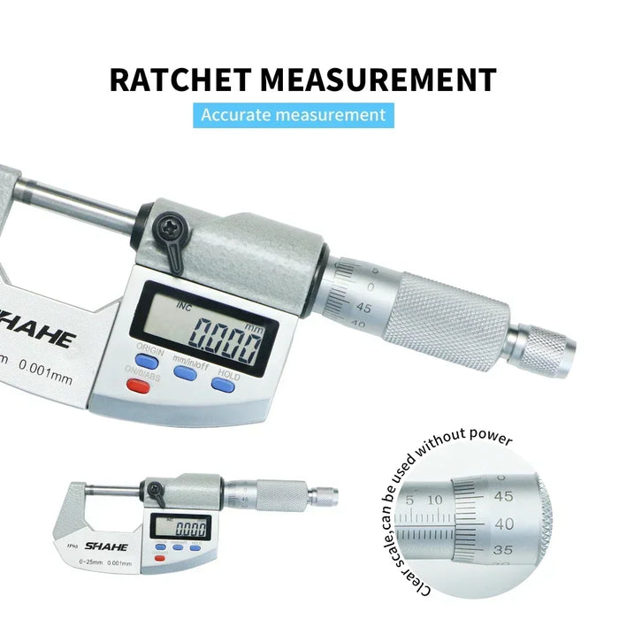 Micrometer IP65 WATER & DUSTPROOF Digital Outside 0-25mm / 25-50mm / 50-75mm / 75-100 mm (0.001 mm resolution) LCD Screen