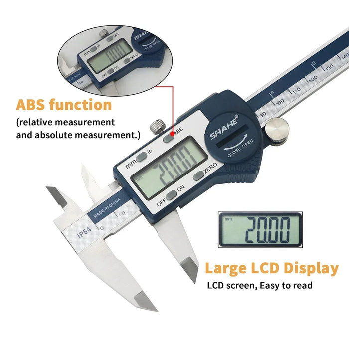 SHAHE Electronic Digital Caliper – Extra Large LCD Screen Vernier 150/200/300mm