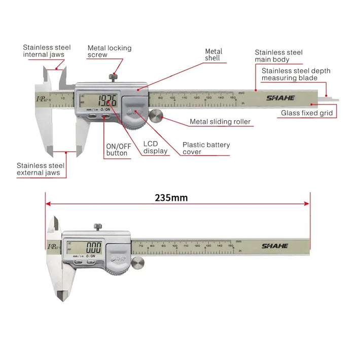 Digital Vernier Caliper IP67 Waterproof - 150/200/300mm
