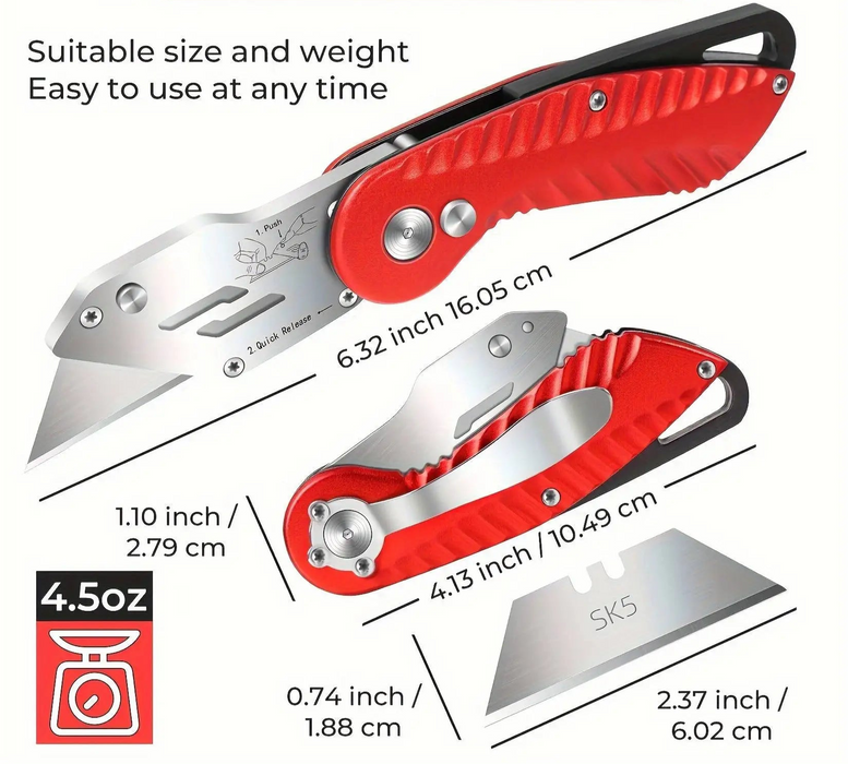 Utility Knife Folding with 5 Extra Blades