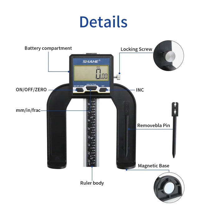 SHAHE Measuring Tool Digital Caliper Mini Height Gauge Depth Gauge  0-80mm 3 1/8 inch Depth
