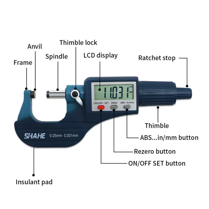 Micrometer Digital Outside 0-25mm / 25-50mm / 50-75mm / 75-100 mm (0.001 mm resolution) LCD Screen