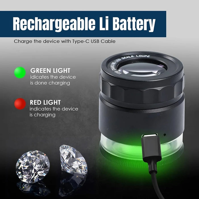 Loupe Magnifier 10X Magnifying Glass Scaled-Rechargeable