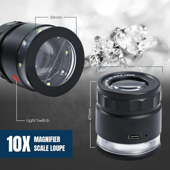 Loupe Magnifier 10X Magnifying Glass Scaled-Rechargeable