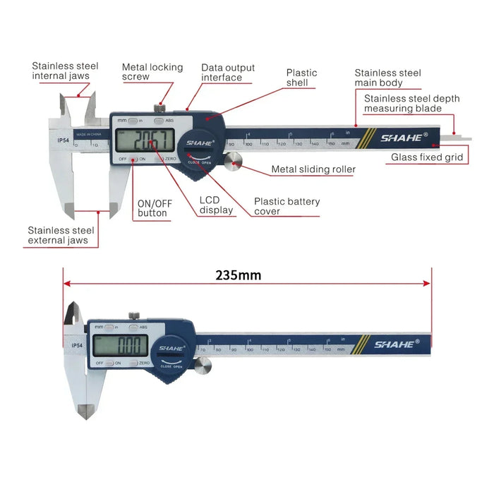 SHAHE Electronic Digital Caliper – Extra Large LCD Screen Vernier 150/200/300mm
