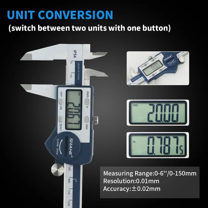 SHAHE Electronic Digital Caliper – Extra Large LCD Screen Vernier 150/200/300mm