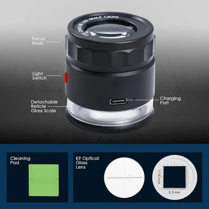 Loupe Magnifier 10X Magnifying Glass Scaled-Rechargeable